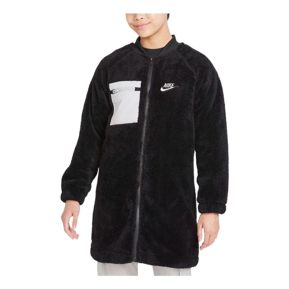 Nike Big Kids Girls Faux Fur Winterized Jacket Zip Front Black Gray Size Large